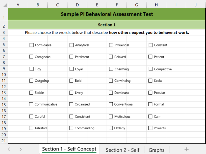 PI Free Behavioral Test Section 1