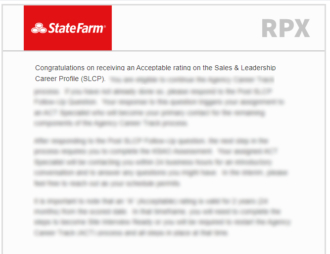 State Farm SLCP Success Notification